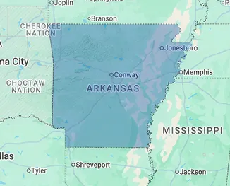 Map of Arkansas illustrating nursing home and rehabilitation center locations across the Natural State