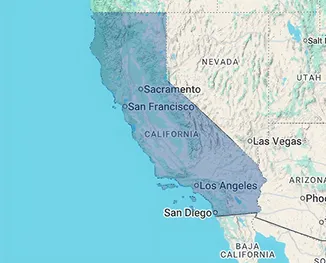 Map of California highlighting skilled nursing and elder care facility coverage across the Golden State