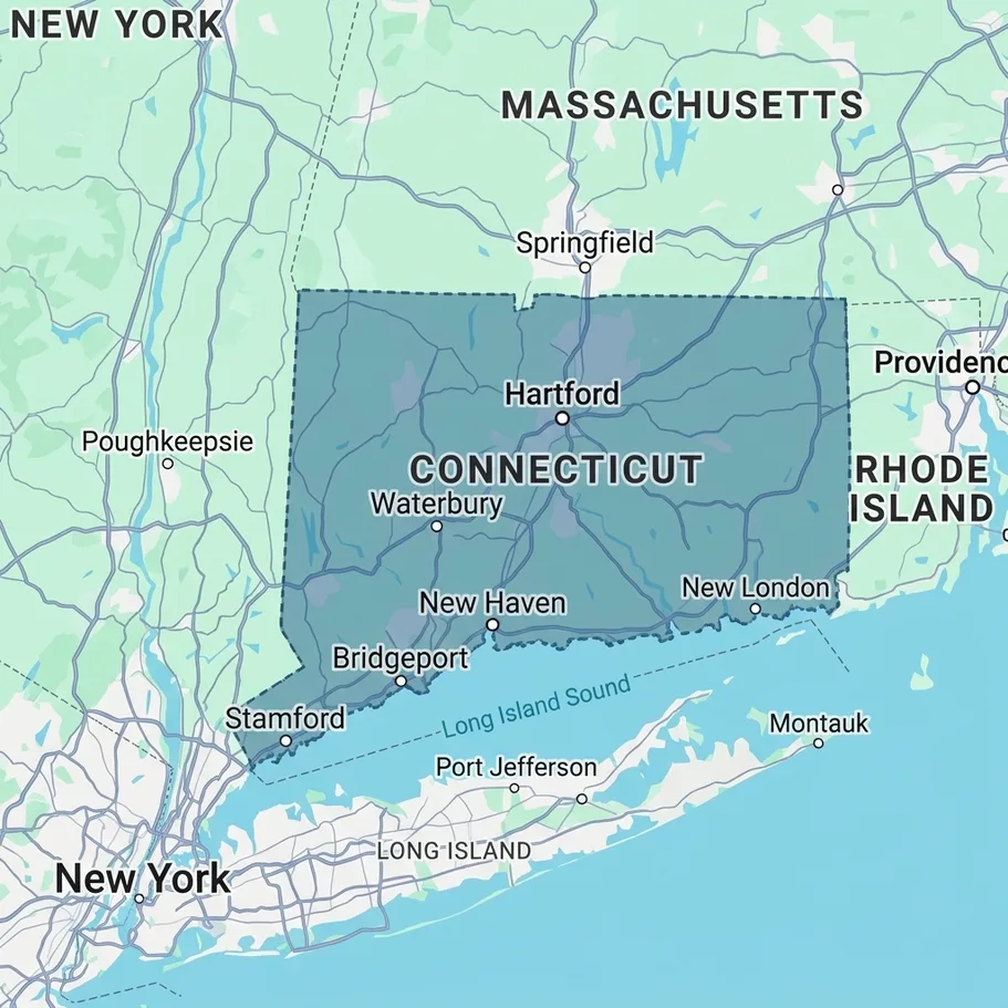 Map of Connecticut displaying nursing home and long-term care facility coverage across the Constitution State