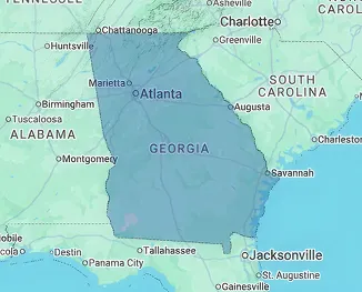 Map of Georgia showing skilled nursing and rehabilitation center coverage across the Peach State