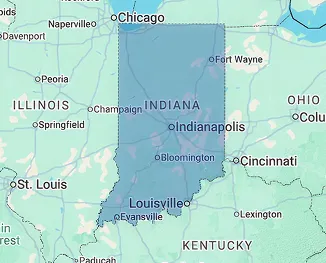 Map of Indiana showing nursing home and assisted living facility locations across the Hoosier State