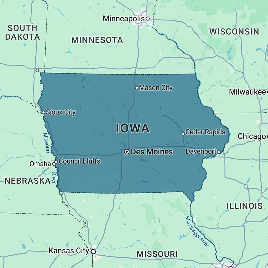 Map of Iowa displaying nursing home and senior care facility coverage across the Hawkeye State
