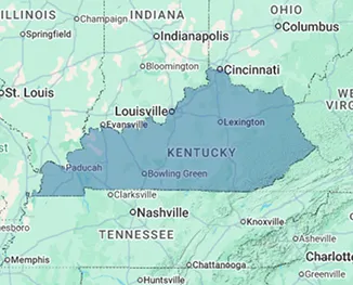 Map of Kentucky highlighting nursing home and long-term care facility distribution across the Bluegrass State