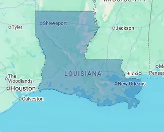Map of Louisiana showing nursing home and elder care facility coverage across the Pelican State