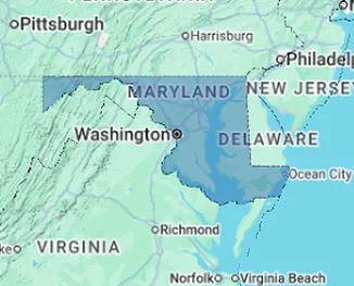 Map of Maryland illustrating nursing home and skilled nursing facility coverage across the Old Line State