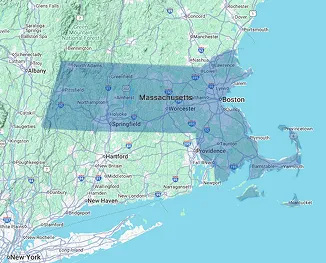 Map of Massachusetts highlighting nursing home and senior care facility distribution across the Bay State