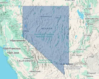 Map of Nevada illustrating nursing home and rehabilitation center coverage across the Silver State