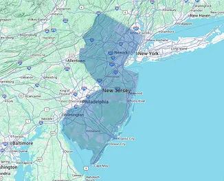 Map of New Jersey showing nursing home and elder care facility distribution across the Garden State