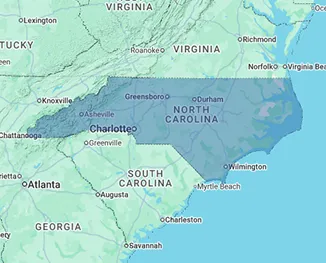 Map of North Carolina highlighting nursing home and senior care facility distribution across the Tar Heel State