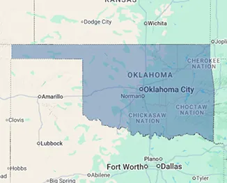 Map of Oklahoma illustrating nursing home and elder care facility coverage across the Sooner State