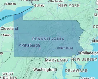Map of Pennsylvania showing nursing home and skilled nursing facility distribution across the Keystone State