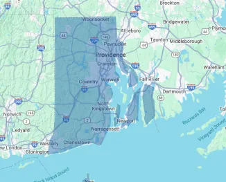Map of Rhode Island displaying nursing home and senior care facility coverage across the Ocean State