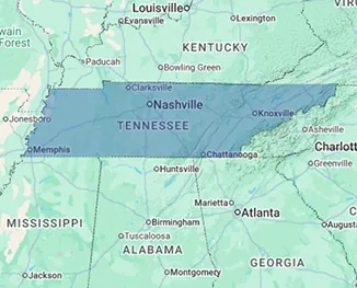 Map of Tennessee showing nursing home and elder care facility distribution across the Volunteer State