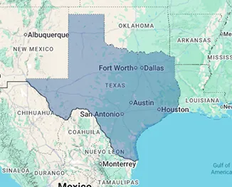 Map of Texas displaying nursing home and assisted living facility locations across the Lone Star State