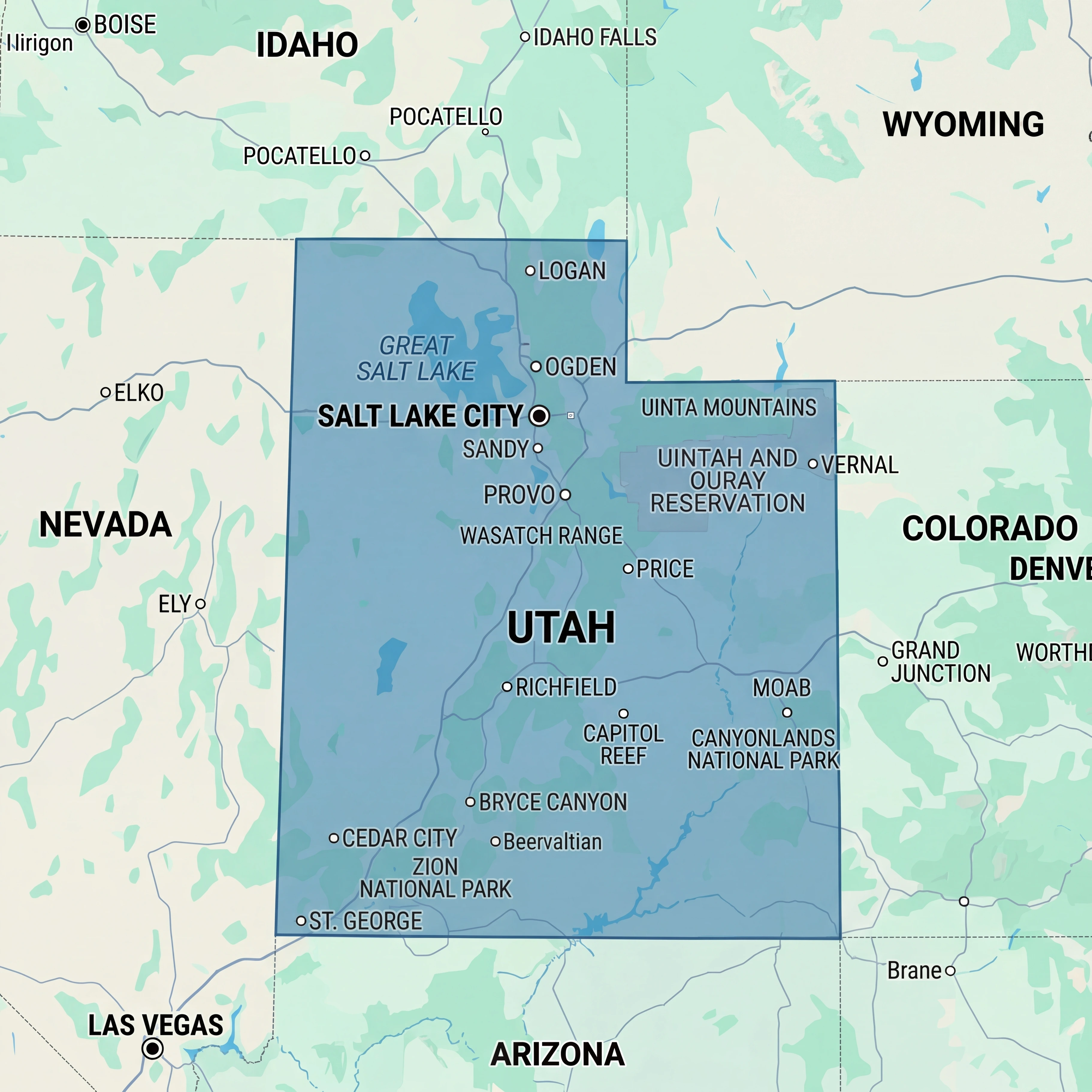 Map of Utah illustrating nursing home and skilled nursing facility coverage across the Beehive State