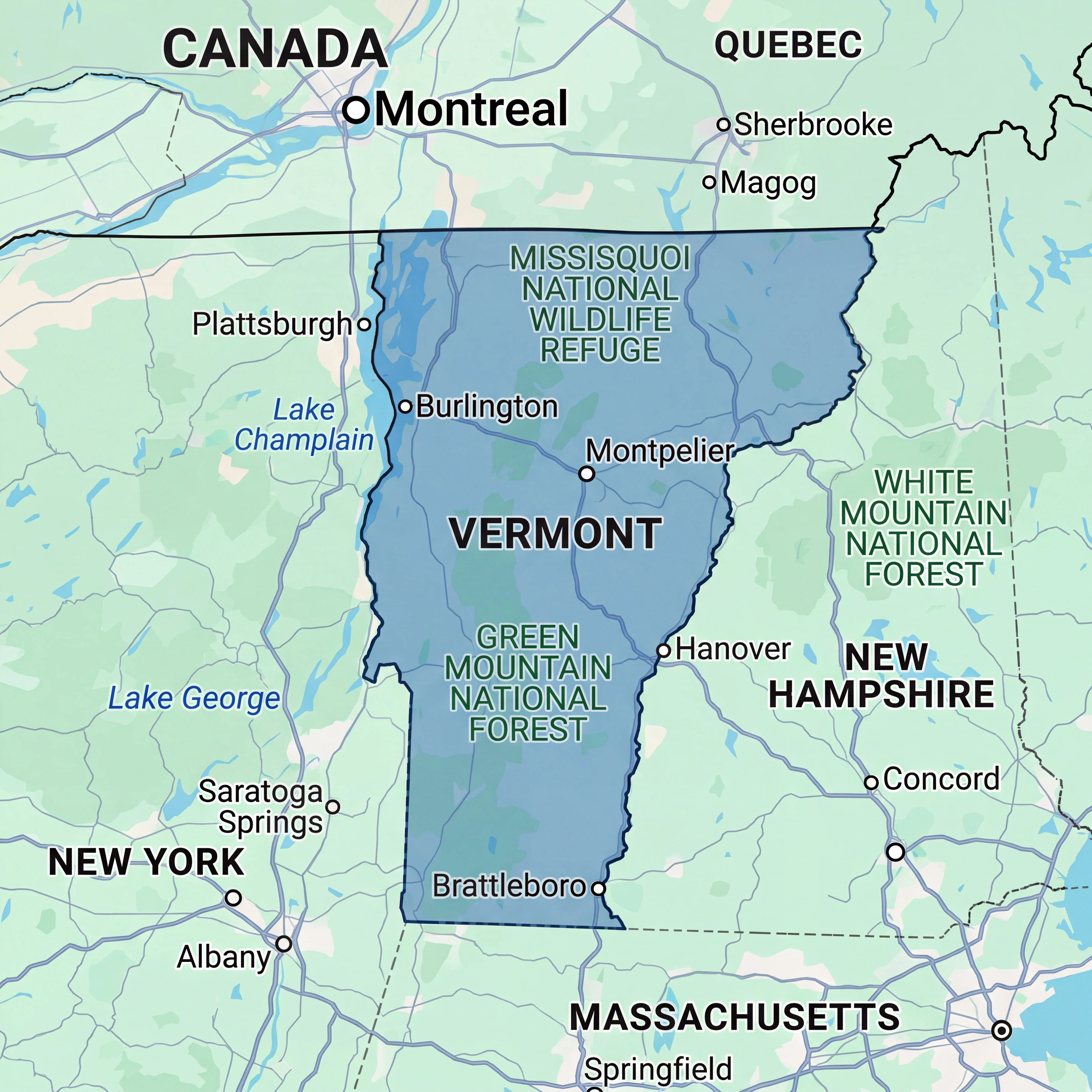 Map of Vermont highlighting nursing home and senior care facility locations across the Green Mountain State