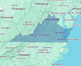 Map of Virginia showing nursing home and rehabilitation center distribution across the Old Dominion