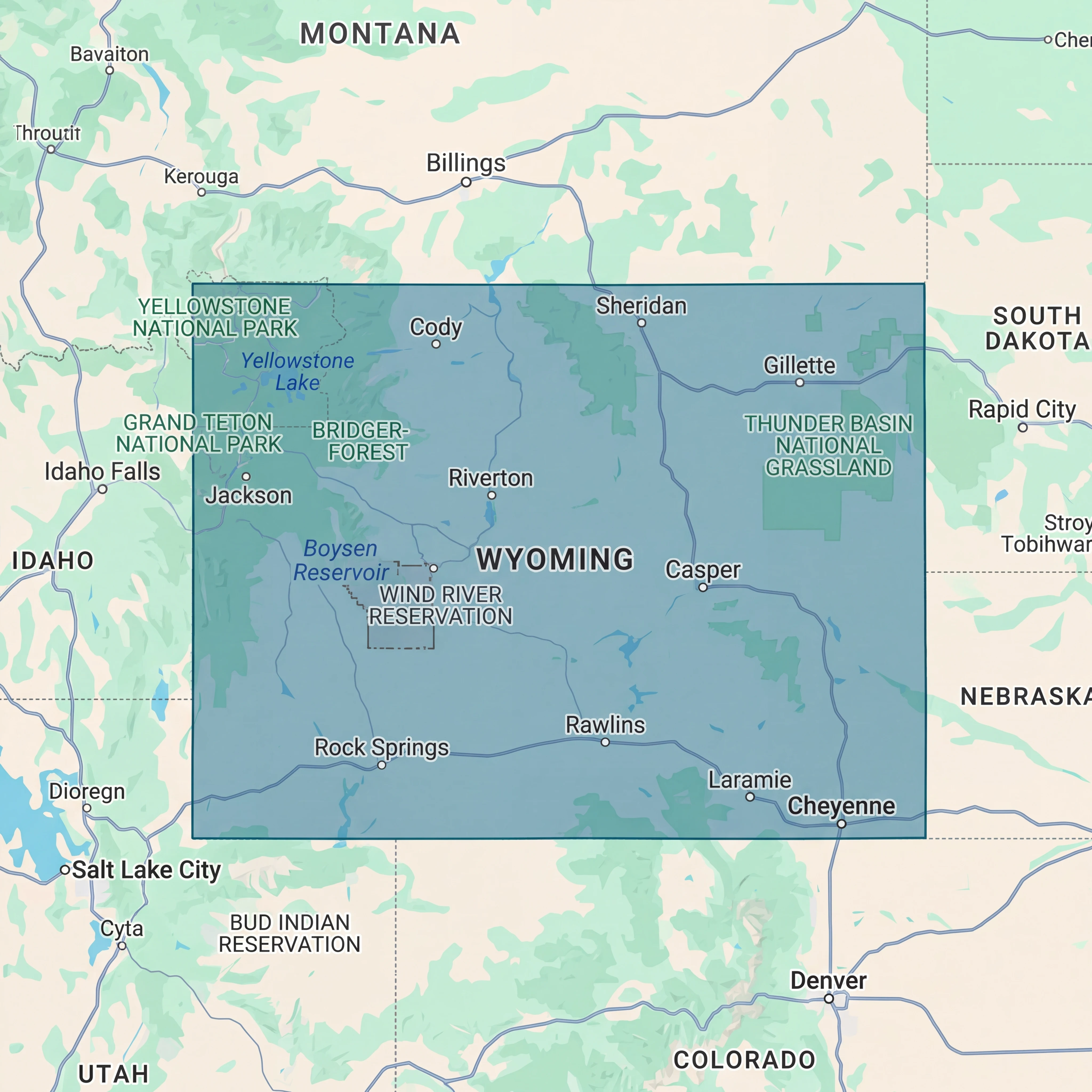 Map of Wyoming showing nursing home and skilled nursing facility coverage across the Cowboy State